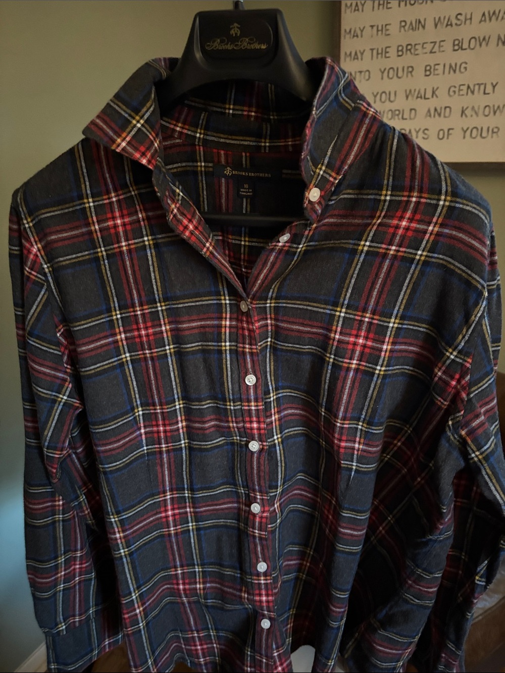 Brooks Brothers Flannel Plaid Button-Down Shirt with Red Accents